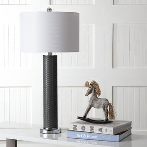 Safavieh OLLIE Table Lamp – Stylish Textured Lighting for Home, Office or Bedroom – Durable and Elegant Design Grey Woven LIT4404J-SET2