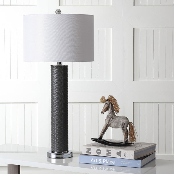 Safavieh OLLIE Table Lamp – Stylish Textured Lighting for Home, Office or Bedroom – Durable and Elegant Design Grey Woven LIT4404J-SET2