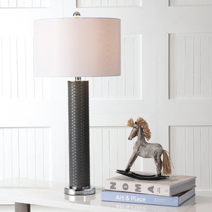 Safavieh OLLIE Table Lamp – Stylish Textured Lighting for Home, Office or Bedroom – Durable and Elegant Design Grey Woven LIT4404J-SET2