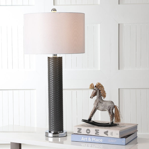 Safavieh OLLIE Table Lamp – Stylish Textured Lighting for Home, Office or Bedroom – Durable and Elegant Design Grey Woven LIT4404J-SET2