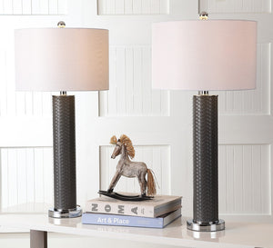 Safavieh OLLIE Table Lamp – Stylish Textured Lighting for Home, Office or Bedroom – Durable and Elegant Design Grey Woven LIT4404J-SET2