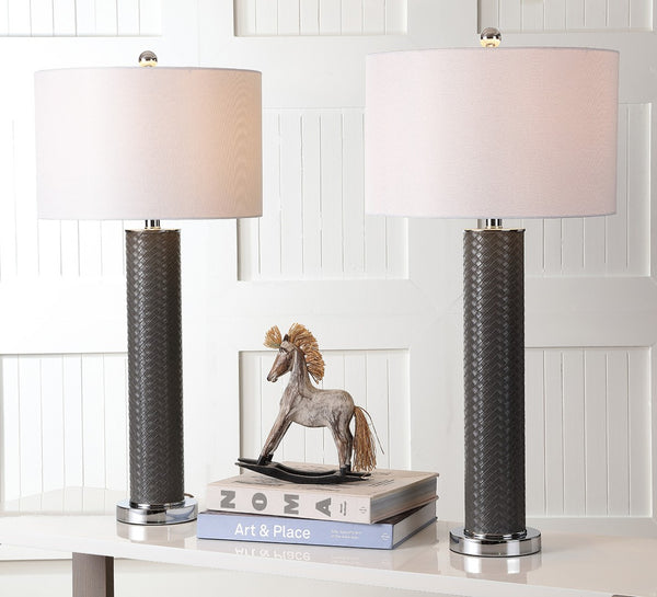 Safavieh OLLIE Table Lamp – Stylish Textured Lighting for Home, Office or Bedroom – Durable and Elegant Design Grey Woven LIT4404J-SET2