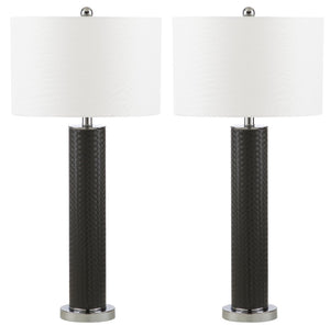 Safavieh OLLIE Table Lamp – Stylish Textured Lighting for Home, Office or Bedroom – Durable and Elegant Design Grey Woven LIT4404J-SET2