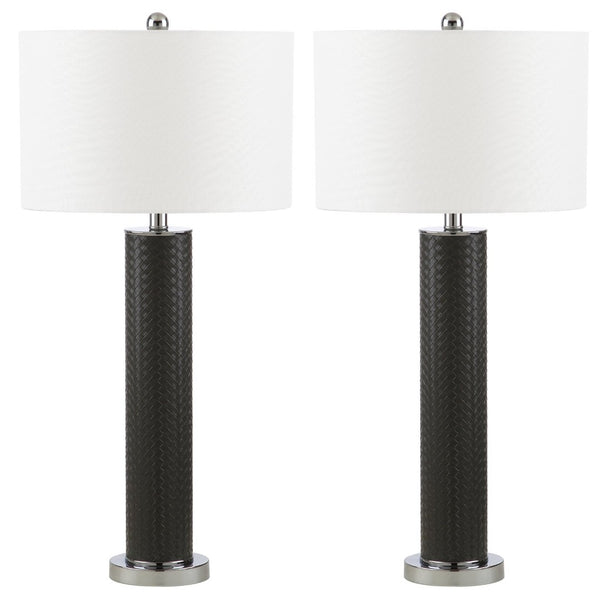 Safavieh OLLIE Table Lamp – Stylish Textured Lighting for Home, Office or Bedroom – Durable and Elegant Design Grey Woven LIT4404J-SET2