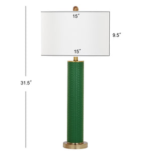 Safavieh OLLIE Table Lamp – Stylish Textured Lighting for Home, Office or Bedroom – Durable and Elegant Design Dark Green Woven LIT4404K-SET2