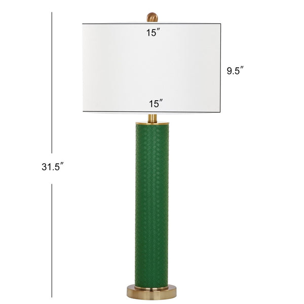 Safavieh OLLIE Table Lamp – Stylish Textured Lighting for Home, Office or Bedroom – Durable and Elegant Design Dark Green Woven LIT4404K-SET2