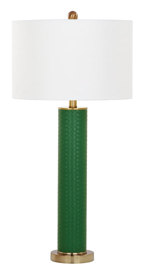 Safavieh OLLIE Table Lamp – Stylish Textured Lighting for Home, Office or Bedroom – Durable and Elegant Design Dark Green Woven LIT4404K-SET2