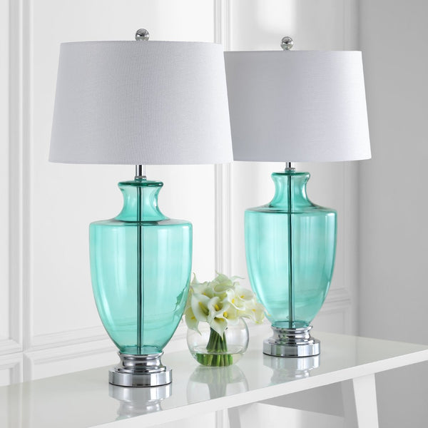 Safavieh DESIREE, Seafoam Glass Table Lamp Set of 2 - 30 Inch Modern Ambiance for Living Room & Bedroom LIT4407A-SET2