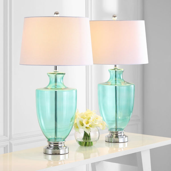 Safavieh DESIREE, Seafoam Glass Table Lamp Set of 2 - 30 Inch Modern Ambiance for Living Room & Bedroom LIT4407A-SET2