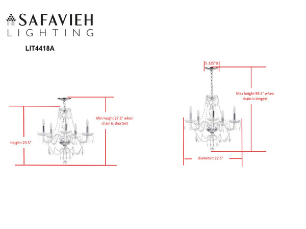 Safavieh JINGLE Chandelier - Elegant Clear Beads & Polished Chrome Finish for Modern & Classic Interiors LIT4418A