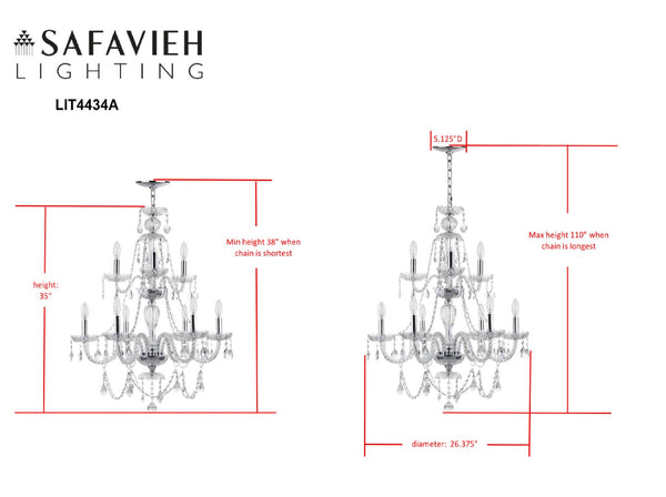 Safavieh AURA Chandelier - Elegant Clear Beads & Polished Chrome Finish for Modern & Classic Interiors LIT4434A