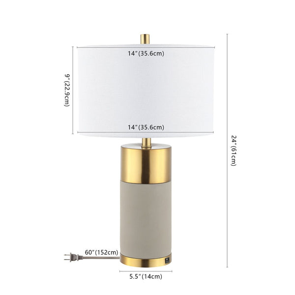 Safavieh OLIVER Table Lamp - Elegant Gray Base with Gold Accents & White Shade for Modern Home Decor LIT4452A-SET2