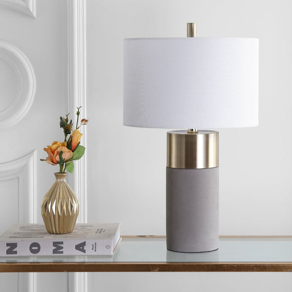 Safavieh OLIVER Table Lamp - Elegant Gray Base with Gold Accents & White Shade for Modern Home Decor LIT4452A-SET2