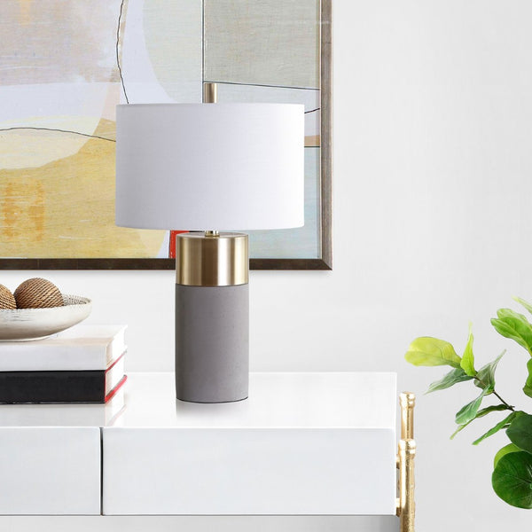 Safavieh OLIVER Table Lamp - Elegant Gray Base with Gold Accents & White Shade for Modern Home Decor LIT4452A-SET2