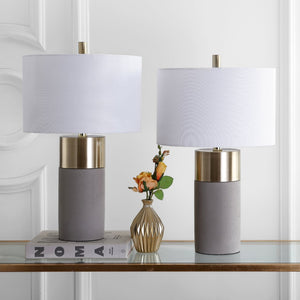 Safavieh OLIVER Table Lamp - Elegant Gray Base with Gold Accents & White Shade for Modern Home Decor LIT4452A-SET2