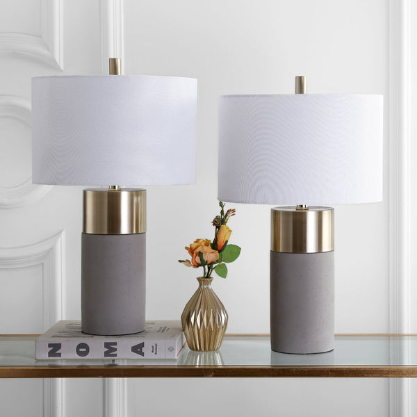 Safavieh OLIVER Table Lamp - Elegant Gray Base with Gold Accents & White Shade for Modern Home Decor LIT4452A-SET2