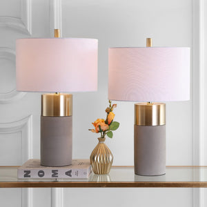 Safavieh OLIVER Table Lamp - Elegant Gray Base with Gold Accents & White Shade for Modern Home Decor LIT4452A-SET2