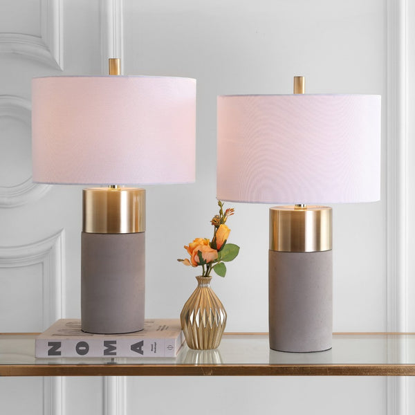 Safavieh OLIVER Table Lamp - Elegant Gray Base with Gold Accents & White Shade for Modern Home Decor LIT4452A-SET2