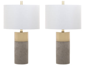Safavieh OLIVER Table Lamp - Elegant Gray Base with Gold Accents & White Shade for Modern Home Decor LIT4452A-SET2