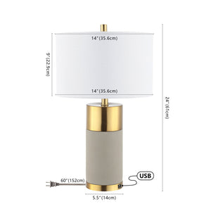 Safavieh OLIVER Table Lamp - Elegant Gray Base with Gold Accents & White Shade for Modern Home Decor LIT4452A-SET2