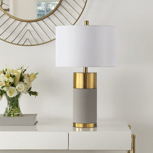 Safavieh OLIVER Table Lamp - Elegant Gray Base with Gold Accents & White Shade for Modern Home Decor LIT4452A-SET2