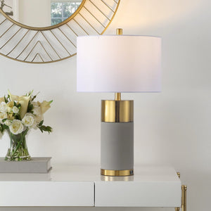 Safavieh OLIVER Table Lamp - Elegant Gray Base with Gold Accents & White Shade for Modern Home Decor LIT4452A-SET2