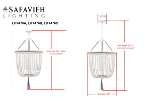 Safavieh ANGIE Beads Pendant Lamp - Elegant Acrylic Light Fixture for Stylish Home Décor & Ambient Illumination Cream LIT4476A