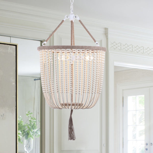 Safavieh ANGIE Beads Pendant Lamp - Elegant Acrylic Light Fixture for Stylish Home Décor & Ambient Illumination Cream LIT4476A