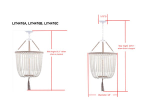 Safavieh ANGIE Beads Pendant Lamp - Elegant Acrylic Light Fixture for Stylish Home Décor & Ambient Illumination Grey LIT4476C