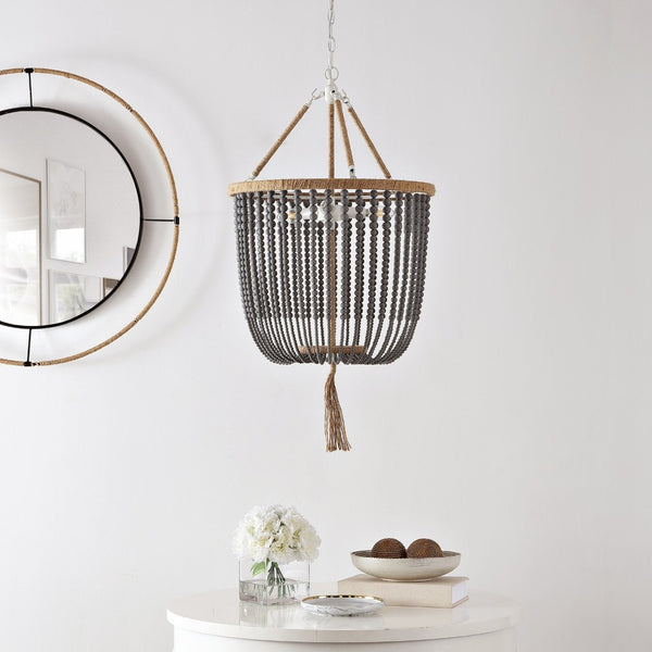 Safavieh ANGIE Beads Pendant Lamp - Elegant Acrylic Light Fixture for Stylish Home Décor & Ambient Illumination Grey LIT4476C