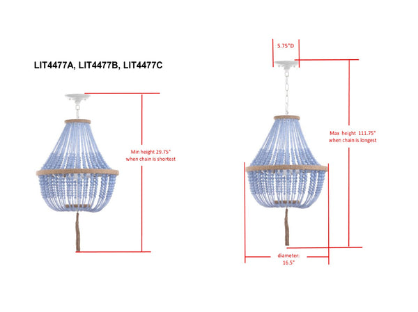 Safavieh LUSH Kristi Beads Pendant Lamp - Vivid Blue Glamour for Dining, Entryways & Cozy Spaces, Adjustable LIT4477A