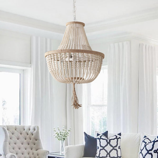 Safavieh LUSH Kristi Beads Pendant Light - Elegant 3-Light Fixture with Adjustable Height for Any Space Cream LIT4477B