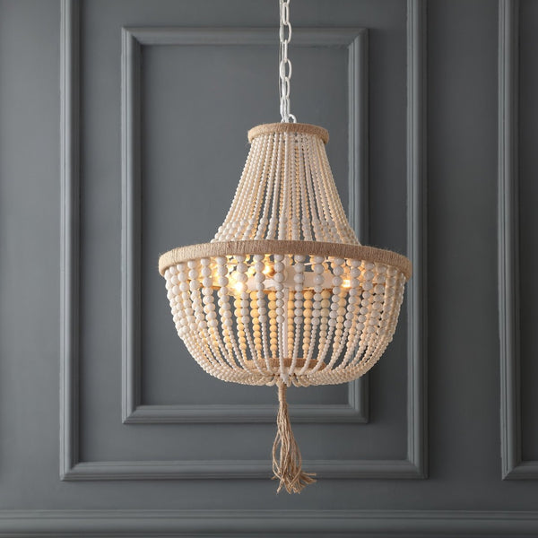 Safavieh LUSH Kristi Beads Pendant Light - Elegant 3-Light Fixture with Adjustable Height for Any Space Cream LIT4477B