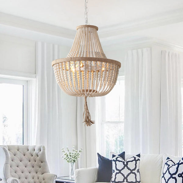 Safavieh LUSH Kristi Beads Pendant Light - Elegant 3-Light Fixture with Adjustable Height for Any Space Cream LIT4477B