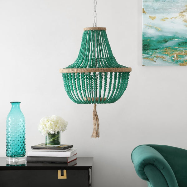 Safavieh LUSH Kristi Beads Pendant Lamp – Elevate Your Space with Elegant Lighting and Timeless Design Appeal Green LIT4477D