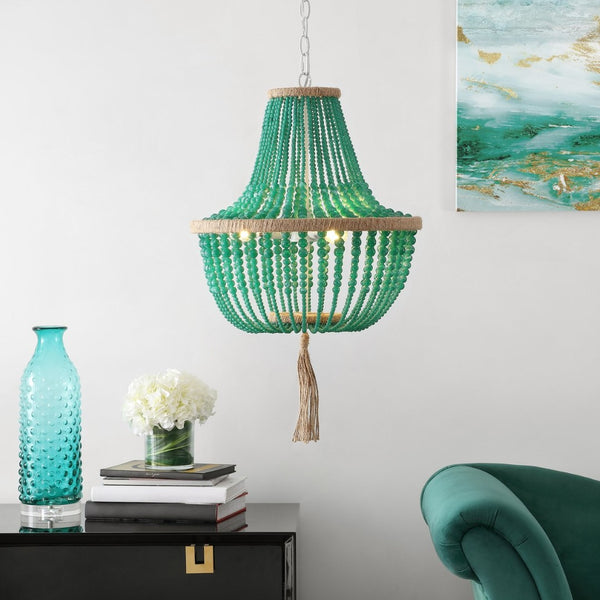 Safavieh LUSH Kristi Beads Pendant Lamp – Elevate Your Space with Elegant Lighting and Timeless Design Appeal Green LIT4477D