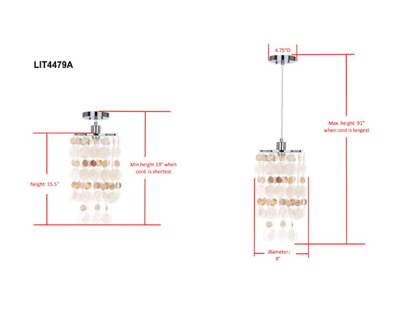 Safavieh MODERN Capiz Pendant Lamp in Chrome - Adjustable Coastal Lighting for Dining Rooms & Entryways LIT4479A
