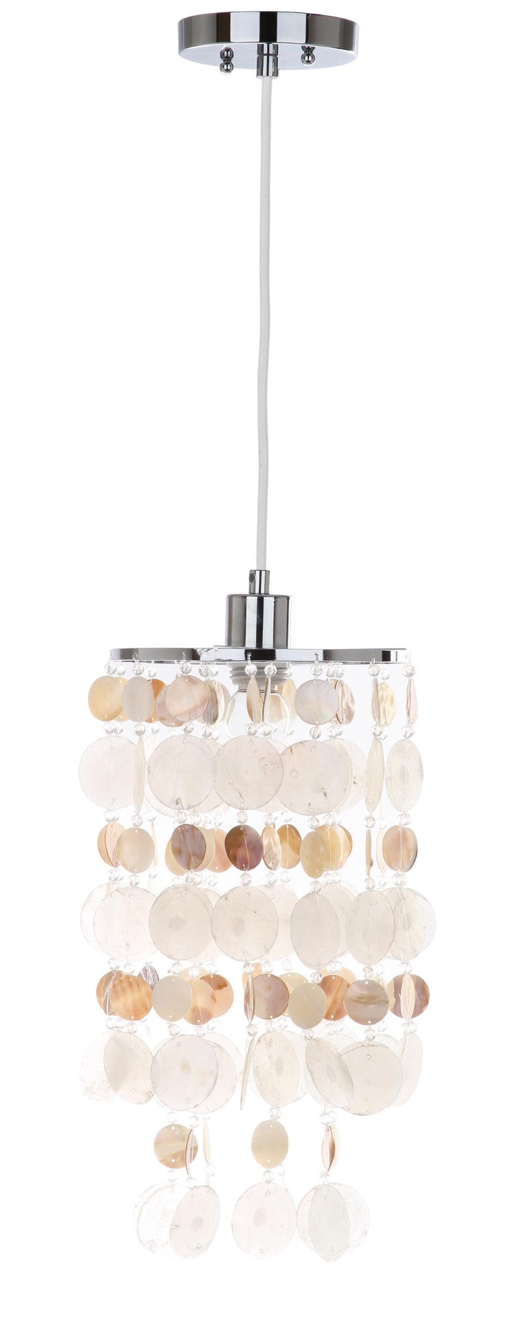 Safavieh MODERN Capiz Pendant Lamp in Chrome - Adjustable Coastal Lighting for Dining Rooms & Entryways LIT4479A