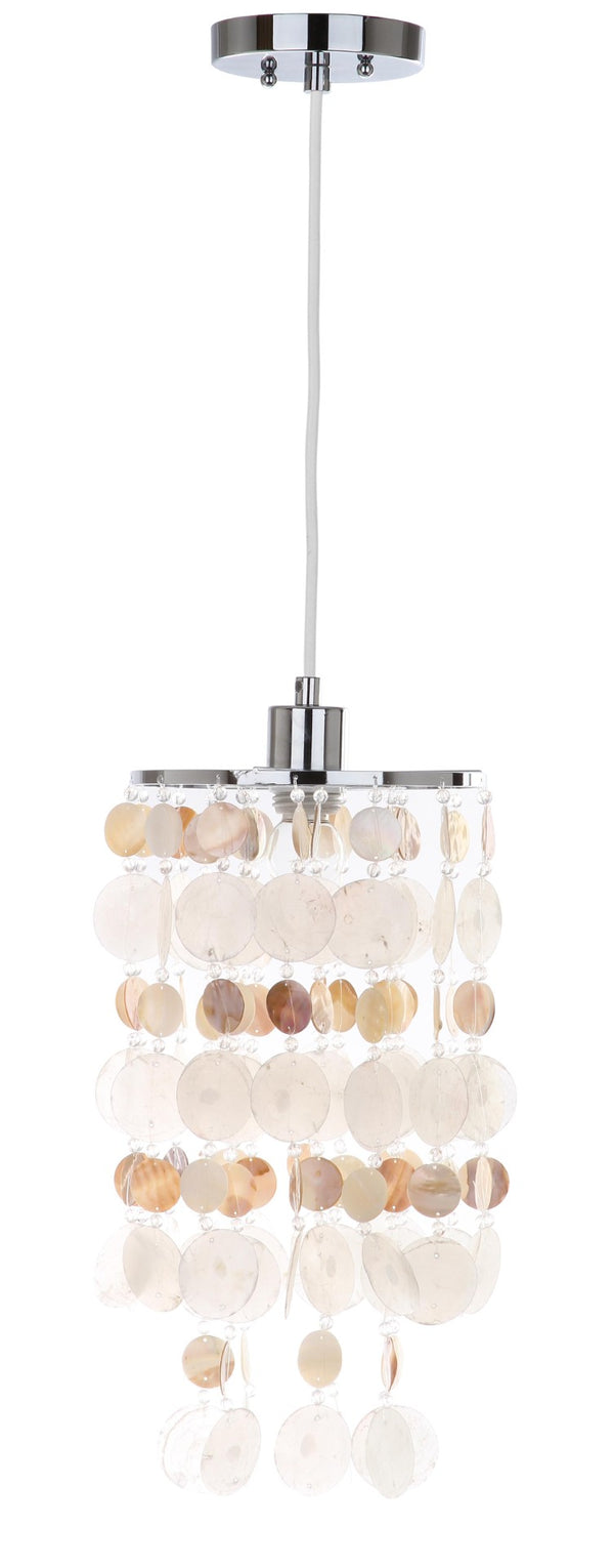 Safavieh MODERN Capiz Pendant Lamp in Chrome - Adjustable Coastal Lighting for Dining Rooms & Entryways LIT4479A