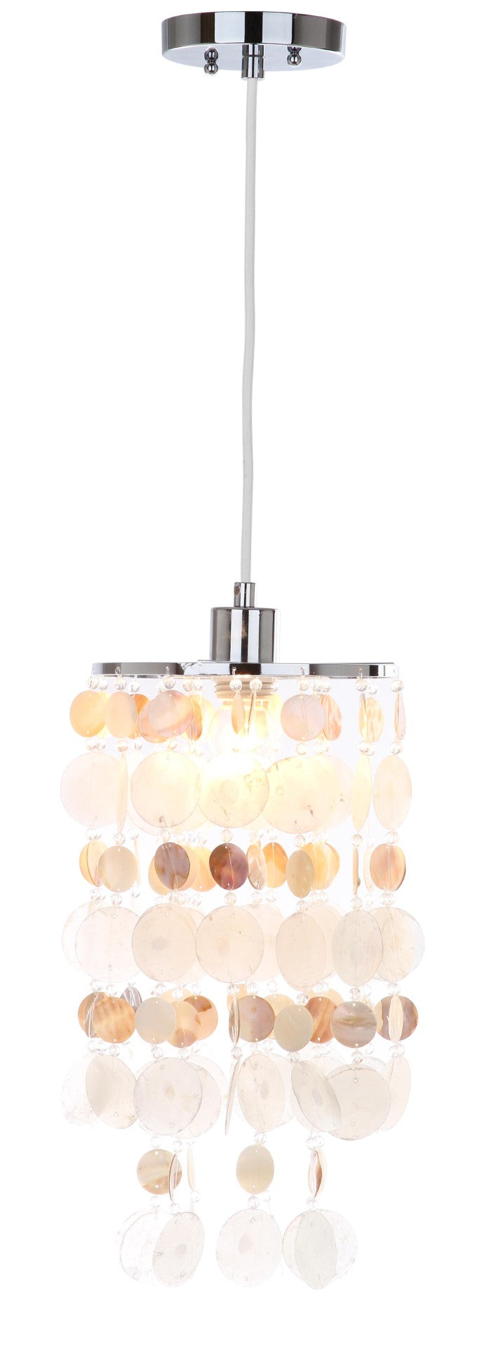 Safavieh MODERN Capiz Pendant Lamp in Chrome - Adjustable Coastal Lighting for Dining Rooms & Entryways LIT4479A