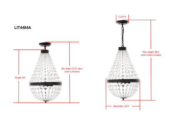 Safavieh Crystal Empire 3 Light 13.5 Inch Dia Pendant Rust/Clear LIT4484A