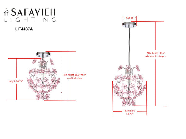 Safavieh RAZ Floral Pendant Lamp in Chrome – Modern Adjustable Lighting for Dining & Living Spaces, 11.75" W LIT4487A