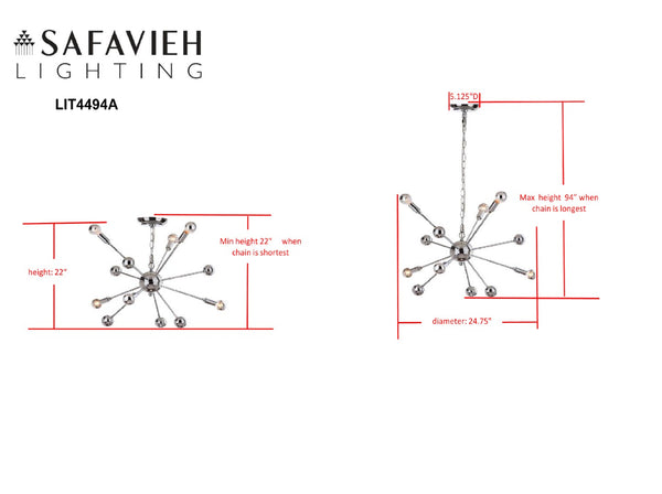 Safavieh MATRIX Sputnik Pendant Lamp - Polished Chrome Fixture for Modern Spaces, Adjustable Height Design LIT4494A