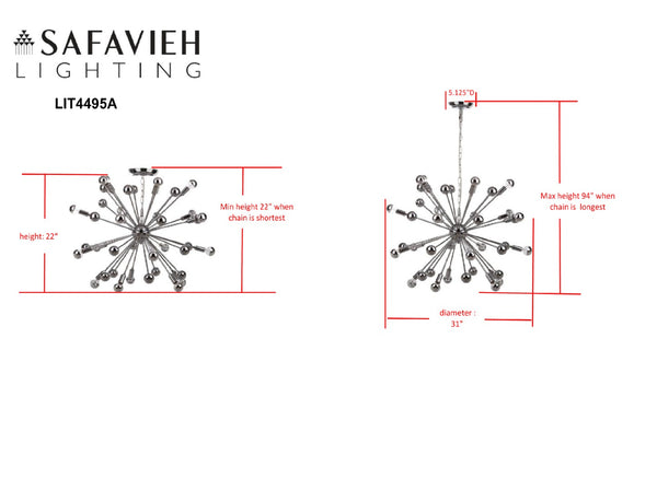 Safavieh STARBURST Sputnik Pendant Lamp - Polished Chrome, Adjustable Hanging Height, Modern Design for Home Decor LIT4495A