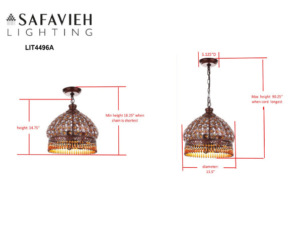 Safavieh SULTAN Jeweled Pendant Lamp - Dark Brown Elegance with Adjustable Height for Stunning Illumination LIT4496A