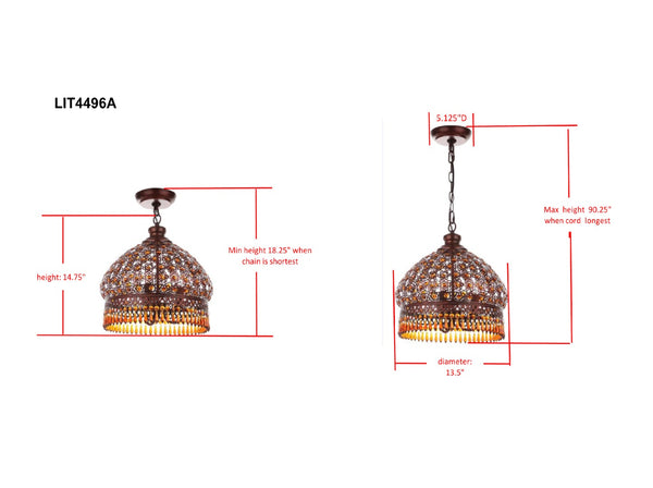 Safavieh SULTAN Jeweled Pendant Lamp - Dark Brown Elegance with Adjustable Height for Stunning Illumination LIT4496A