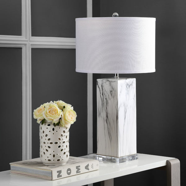 Safavieh OLYMPIA, 29-Inch Ceramic Table Lamp Set of 2 - Stylish White/Black Design with USB Charging Ports LIT4500A-SET2-U