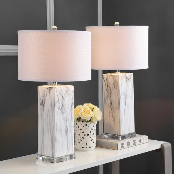 Safavieh OLYMPIA Marble Table Lamp – Striking Black & White Design for Modern Home Décor & Ambient Lighting LIT4500A-SET2