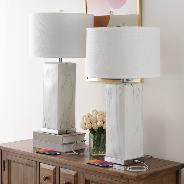Safavieh OLYMPIA Marble Table Lamp – Striking Black & White Design for Modern Home Décor & Ambient Lighting LIT4500A-SET2
