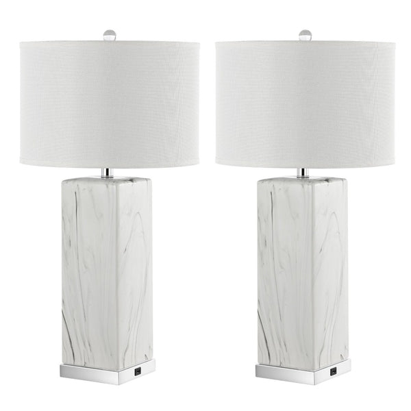 Safavieh OLYMPIA Marble Table Lamp – Striking Black & White Design for Modern Home Décor & Ambient Lighting LIT4500A-SET2